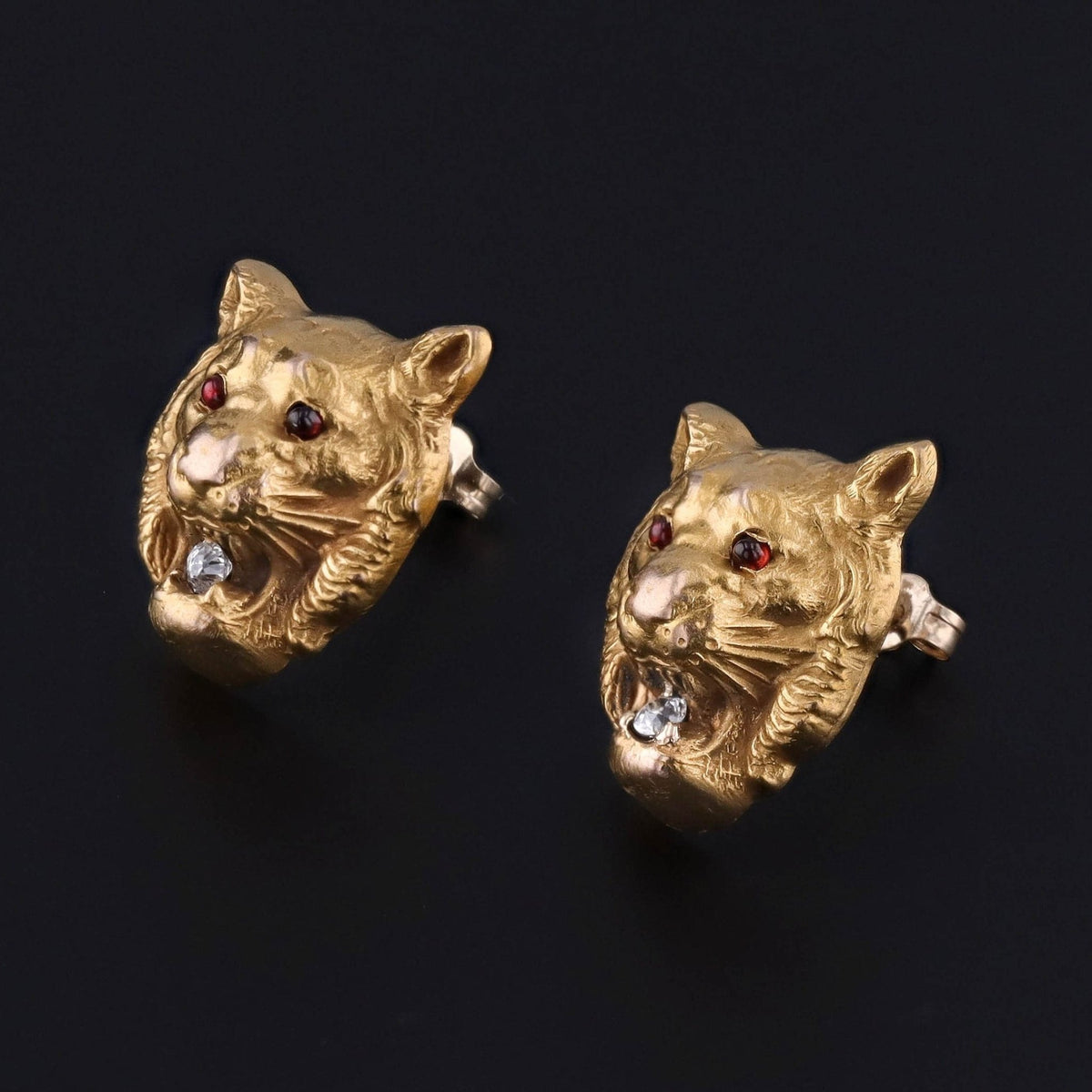 Antique Tiger Conversion Earrings of 14k Gold - Trademark Antiques