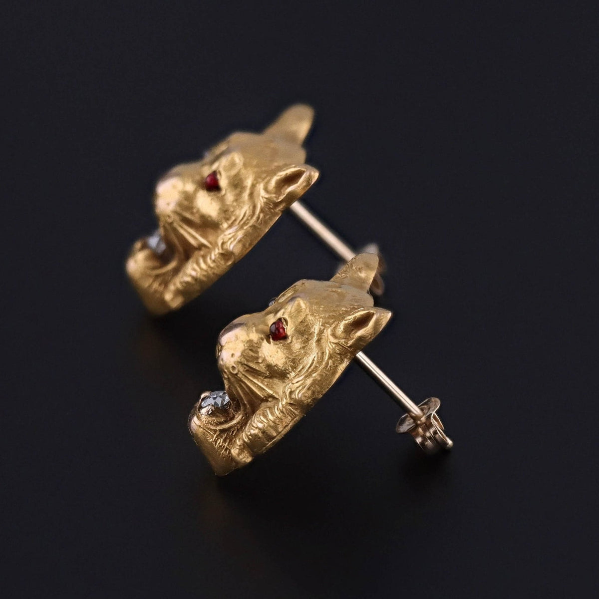 Antique Tiger Conversion Earrings of 14k Gold - Trademark Antiques