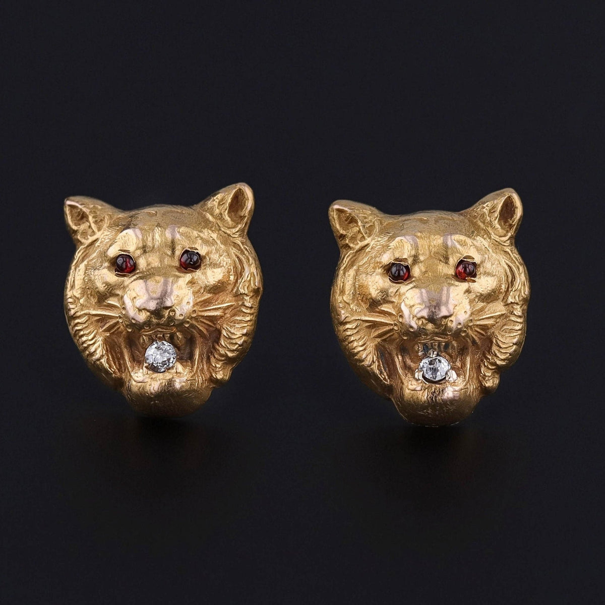 Antique Tiger Conversion Earrings of 14k Gold - Trademark Antiques