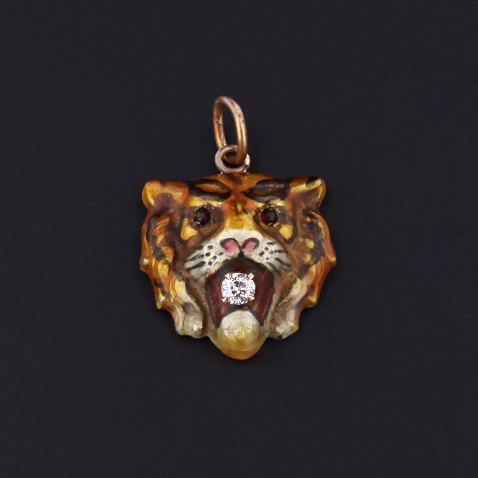 Antique Tiger Pendant | 14k Gold Enamel Tiger Pendant - Trademark Antiques