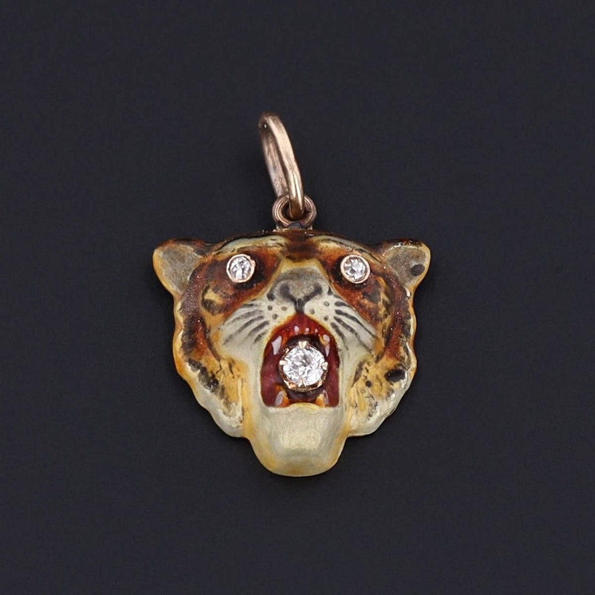 Antique Tiger Pendant | 14k Gold Enamel Tiger Pendant - Trademark Antiques