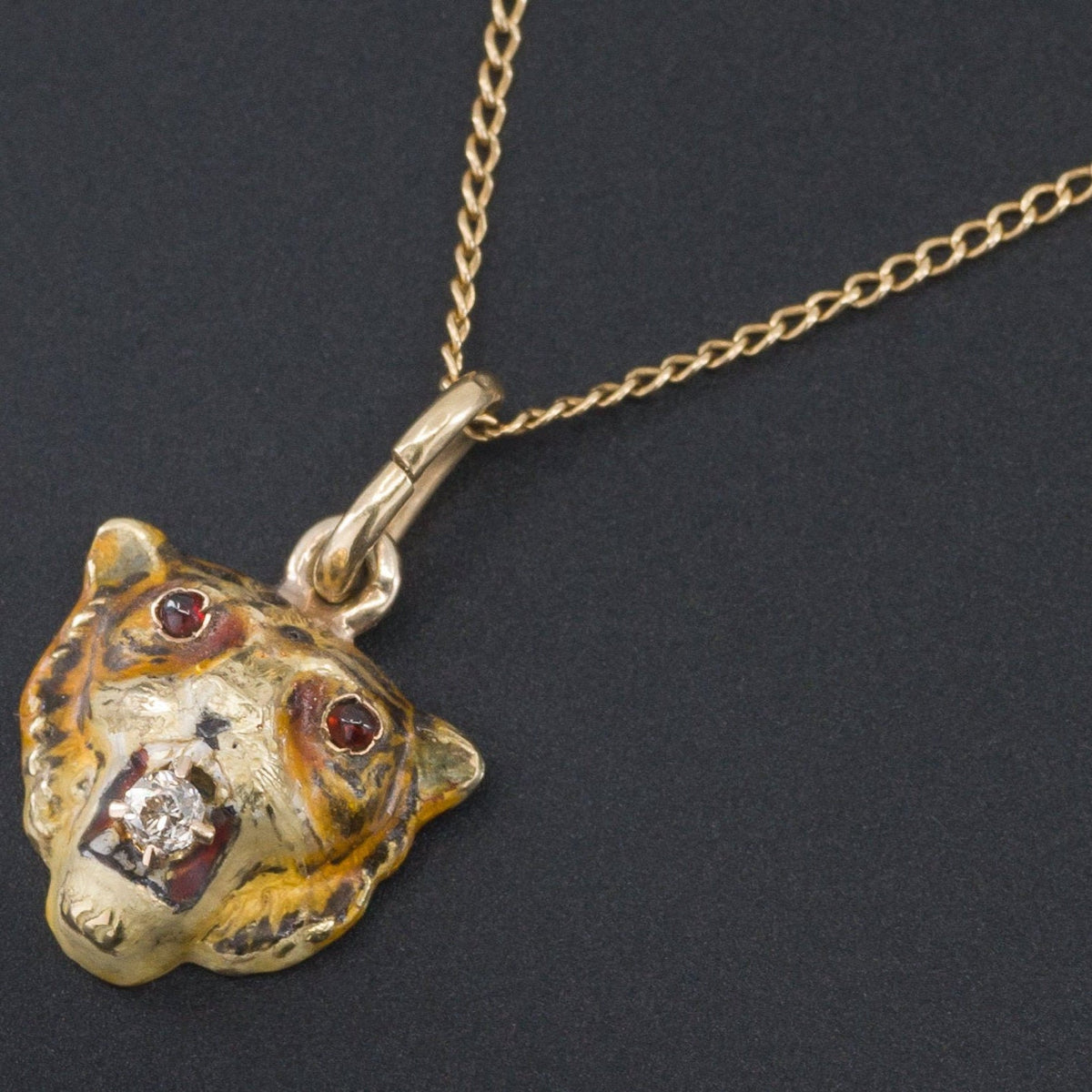 Antique Tiger Pendant Necklace | 10k Gold Tiger Pendant with Optional 14k Chain - Trademark Antiques