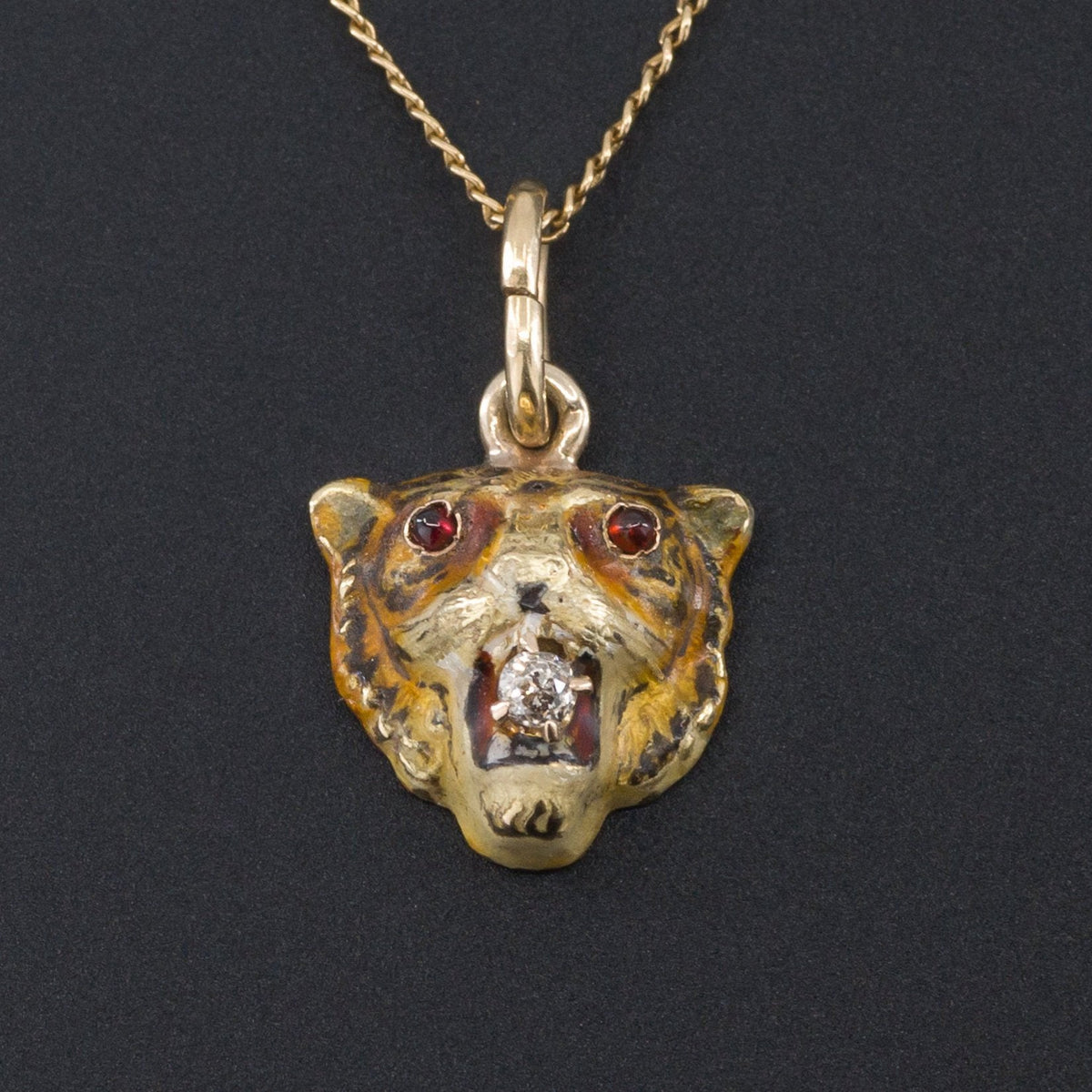 Antique Tiger Pendant Necklace | 10k Gold Tiger Pendant with Optional 14k Chain - Trademark Antiques