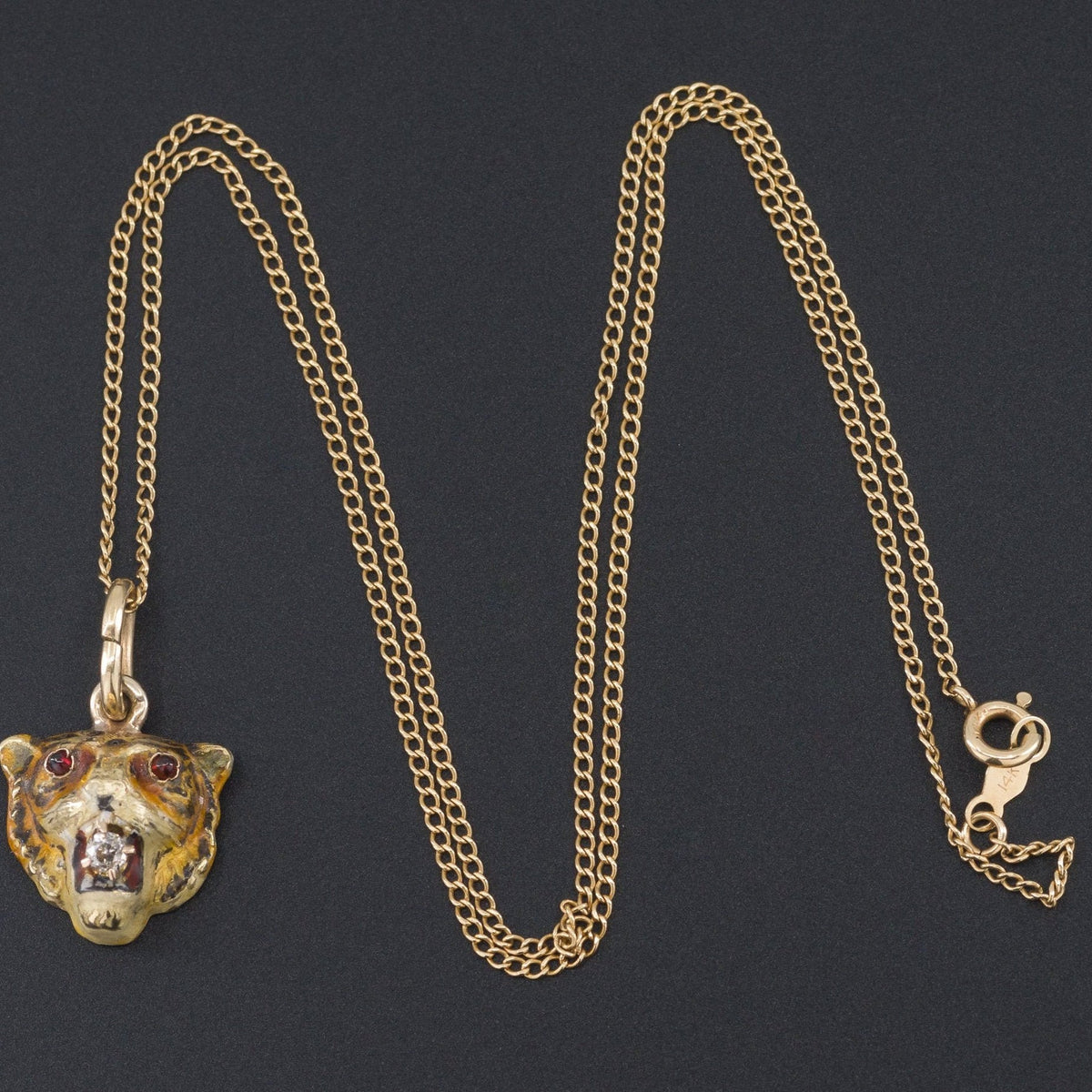 Antique Tiger Pendant Necklace | 10k Gold Tiger Pendant with Optional 14k Chain - Trademark Antiques