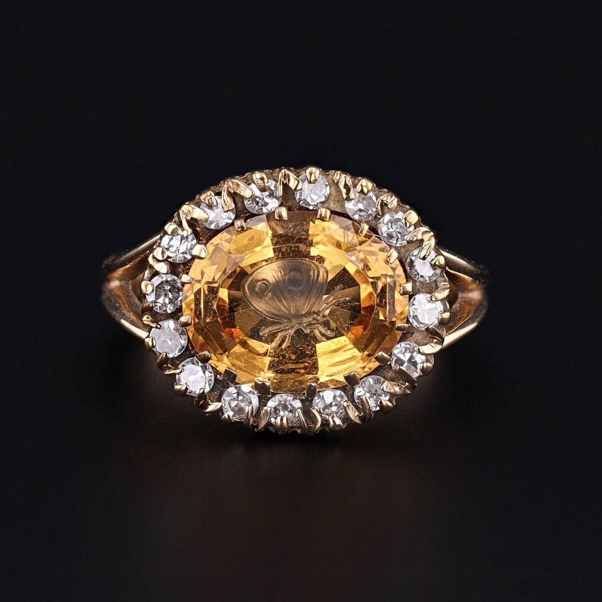 Antique Topaz Intaglio Butterfly Ring of 14k Gold - Trademark Antiques