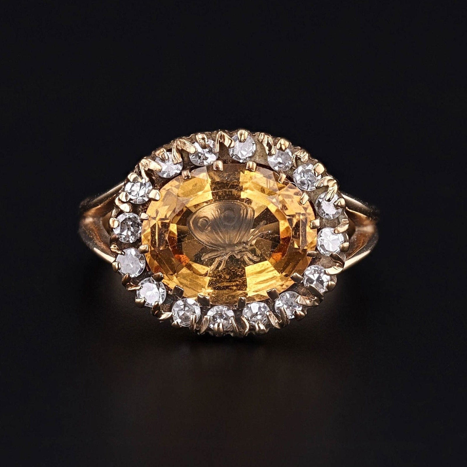 Antique Topaz Intaglio Butterfly Ring of 14k Gold - Trademark Antiques