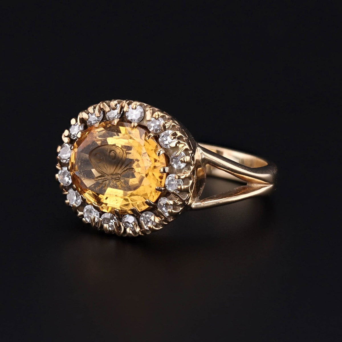 Antique Topaz Intaglio Butterfly Ring of 14k Gold - Trademark Antiques