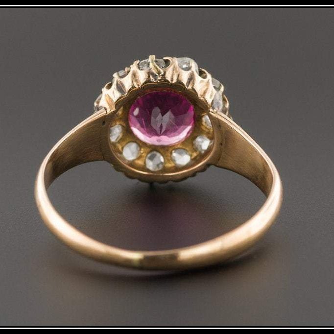 Antique Tourmaline and Diamond Halo Ring | Antique Ring - Trademark Antiques