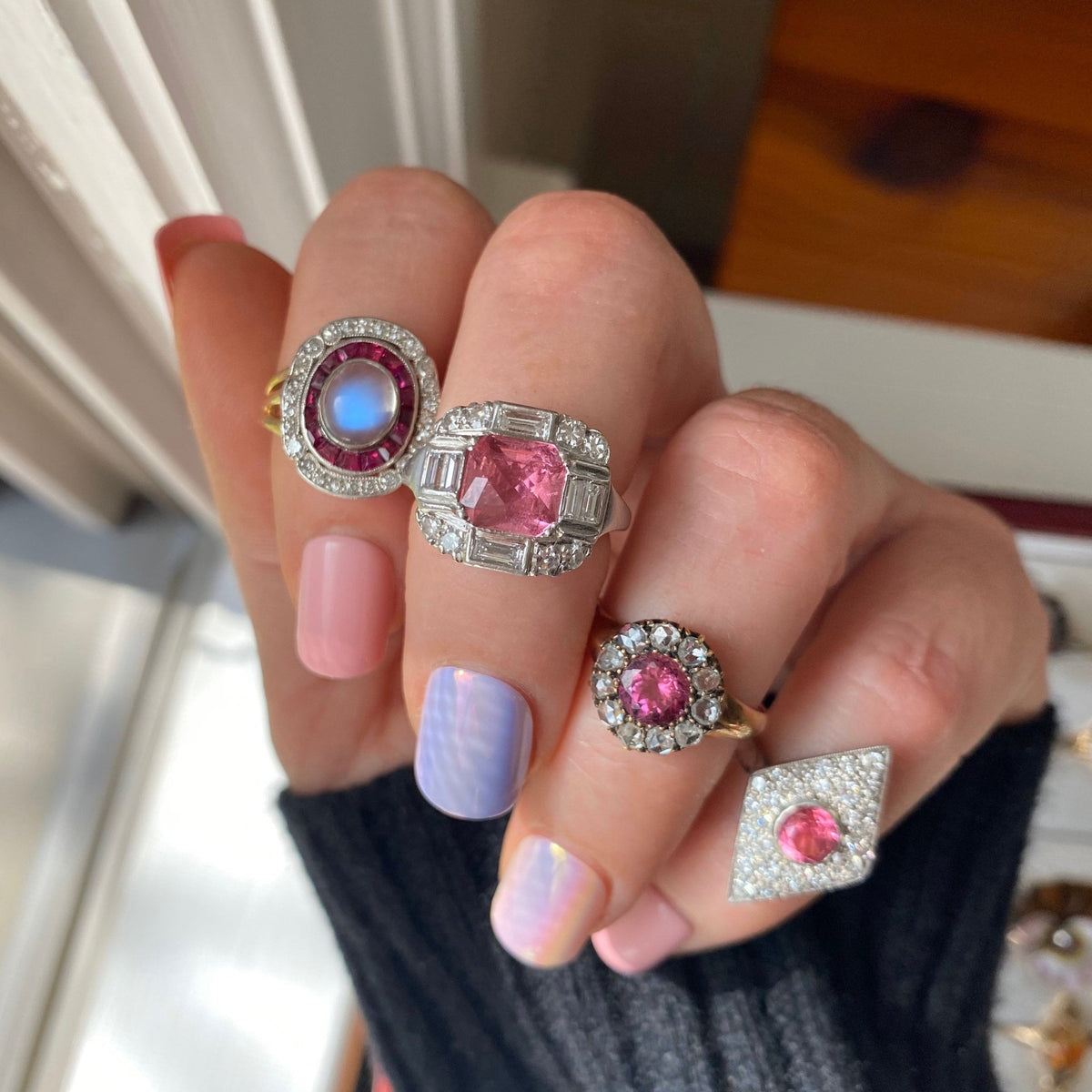 Antique Tourmaline and Diamond Halo Ring | Antique Ring - Trademark Antiques