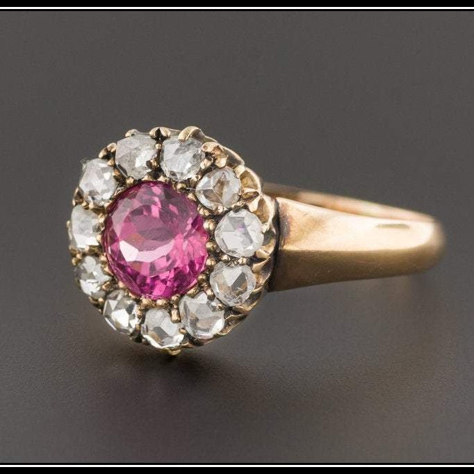 Antique Tourmaline and Diamond Halo Ring | Antique Ring - Trademark Antiques