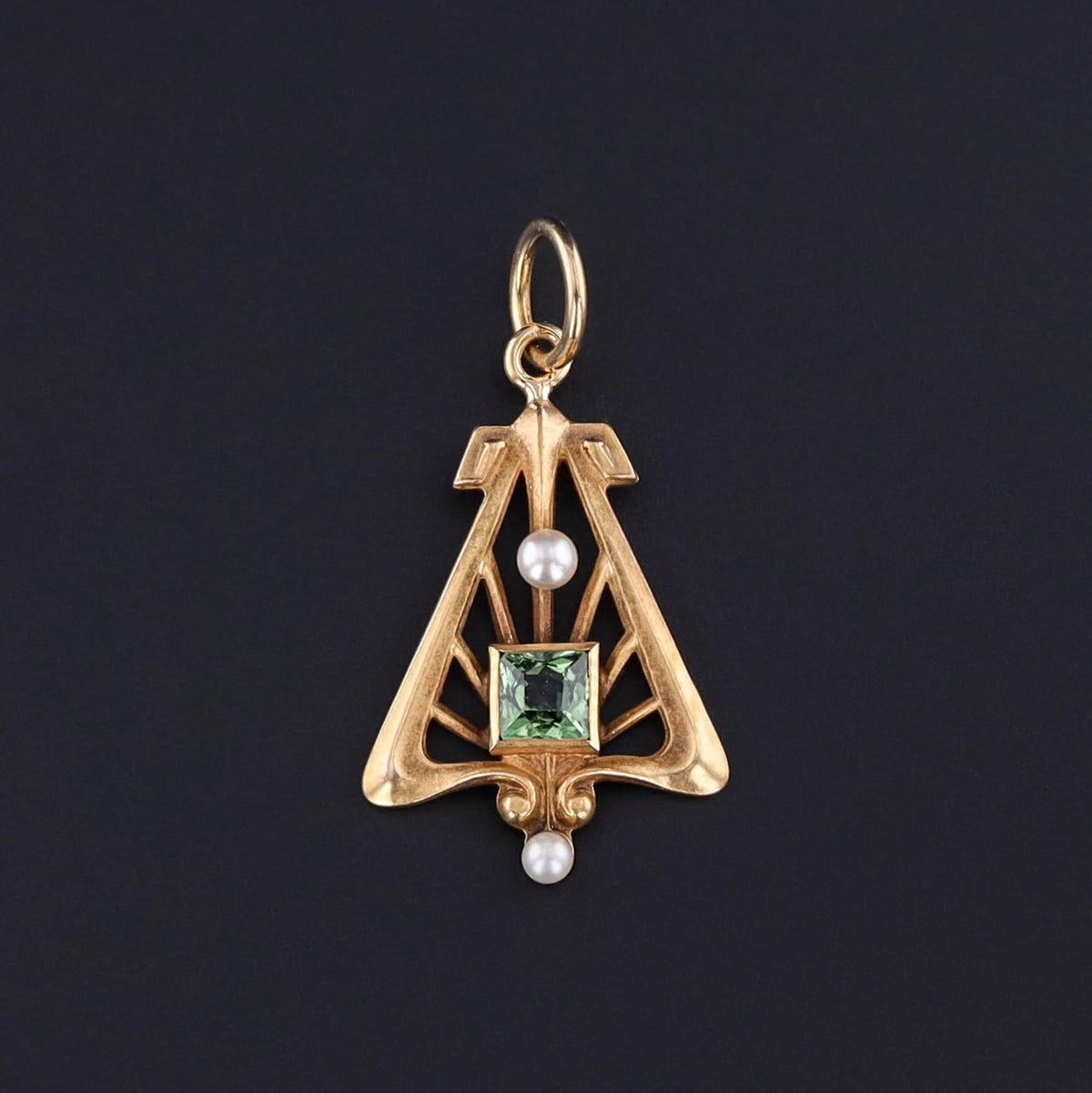 Antique Tourmaline and Pearl Conversion Charm of 14k Gold - Trademark Antiques