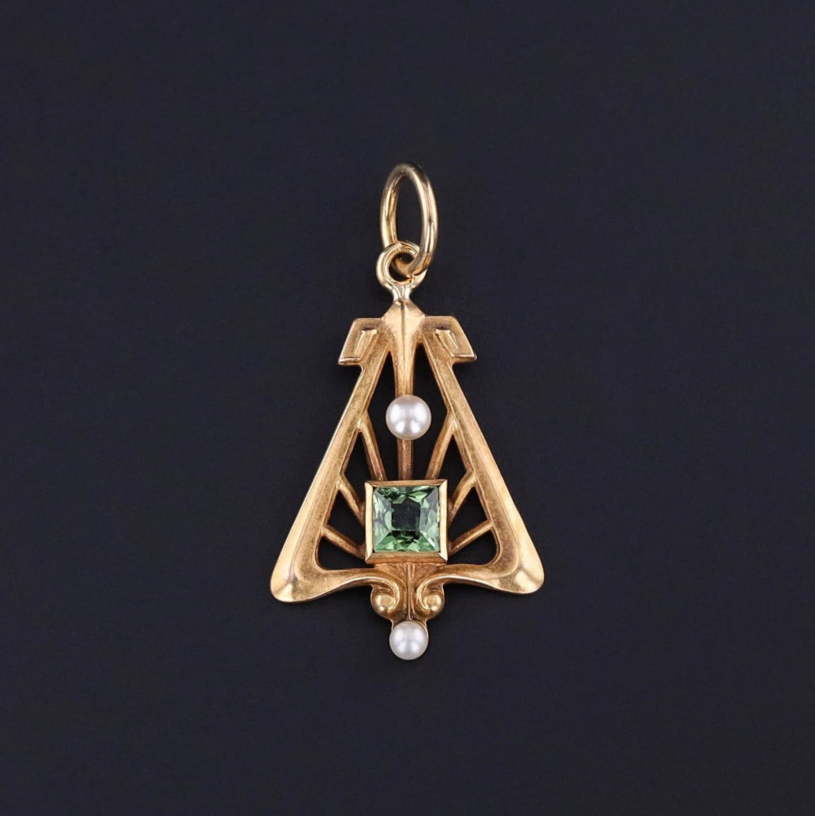 Antique Tourmaline and Pearl Conversion Charm of 14k Gold - Trademark Antiques