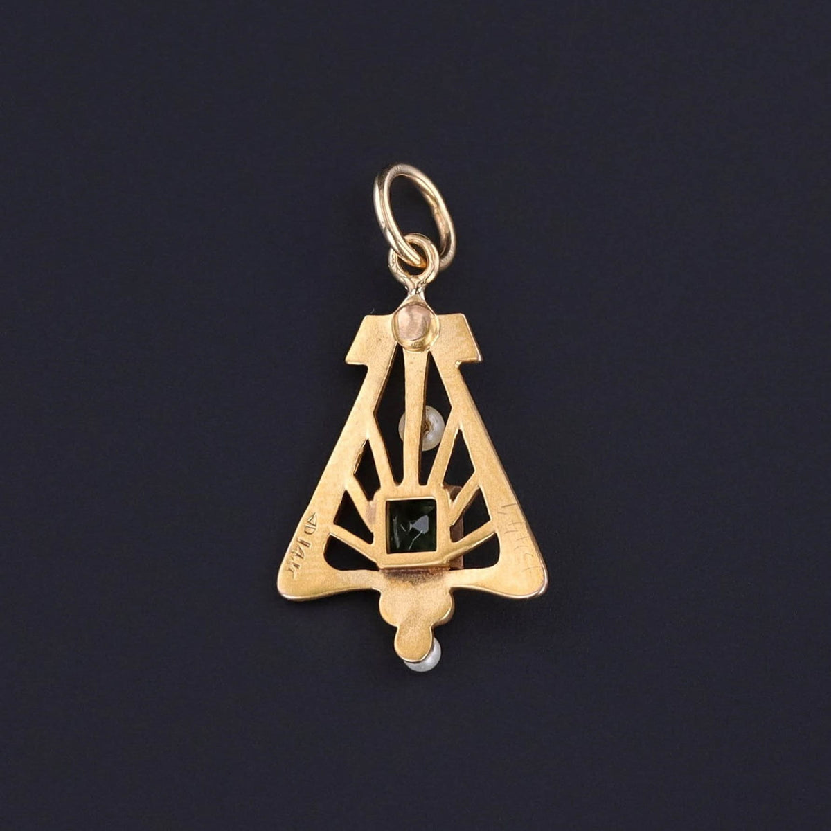 Antique Tourmaline and Pearl Conversion Charm of 14k Gold - Trademark Antiques
