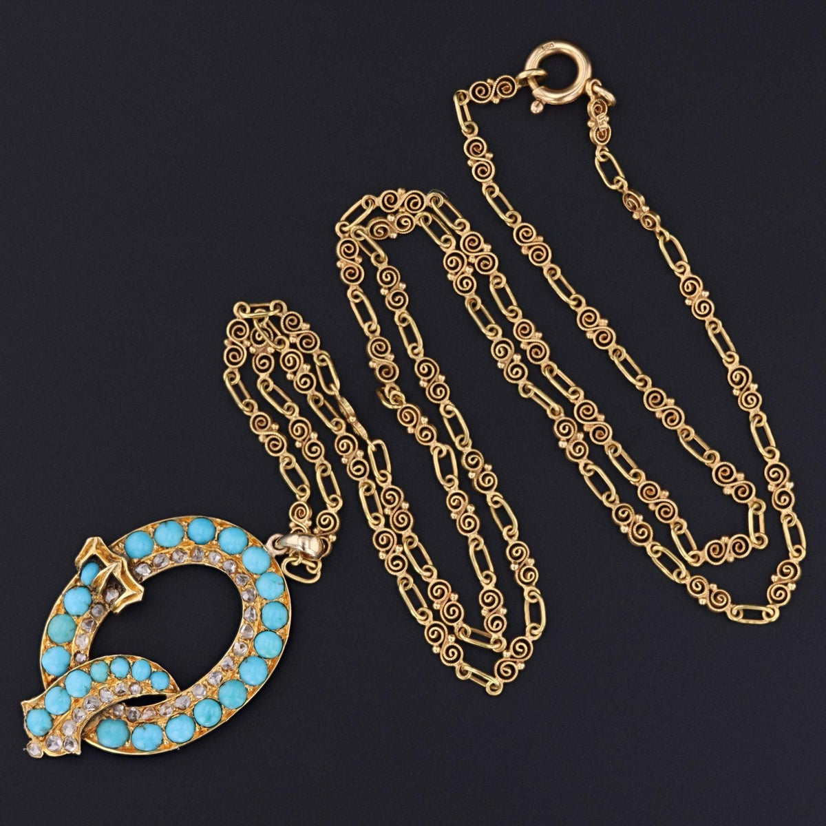 Antique Turquoise and Diamond Buckle Pendant | Antique 14k Gold Conversion Pendant - Trademark Antiques