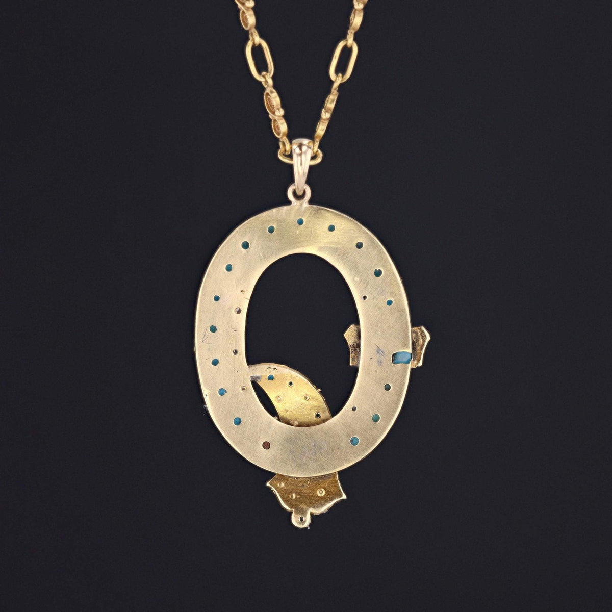 Antique Turquoise and Diamond Buckle Pendant | Antique 14k Gold Conversion Pendant - Trademark Antiques