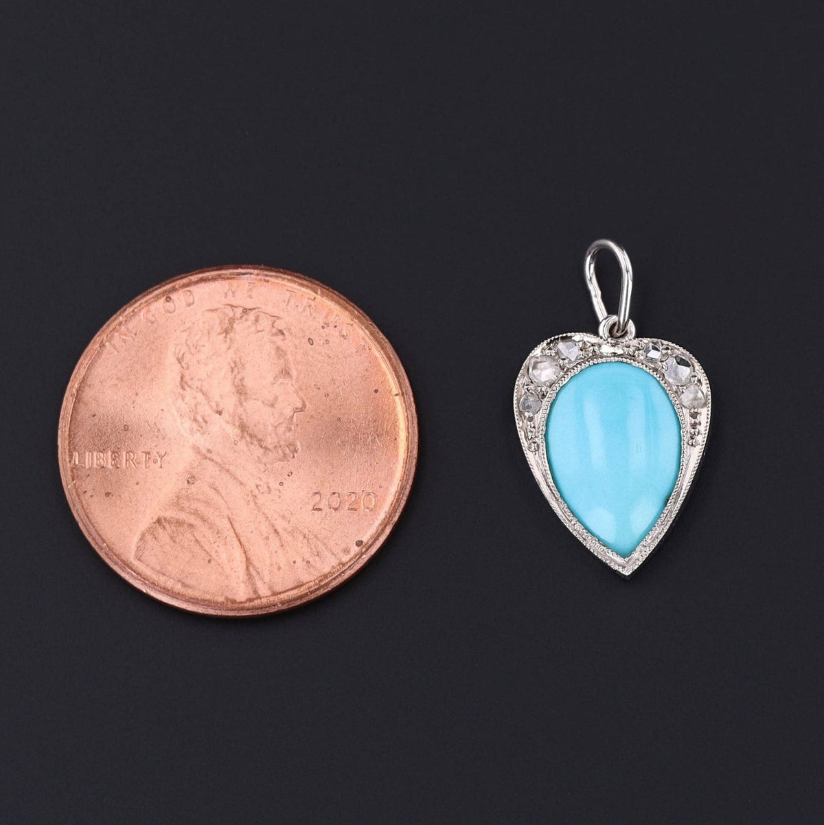 Antique Turquoise and Diamond Charm of Platinum - Trademark Antiques