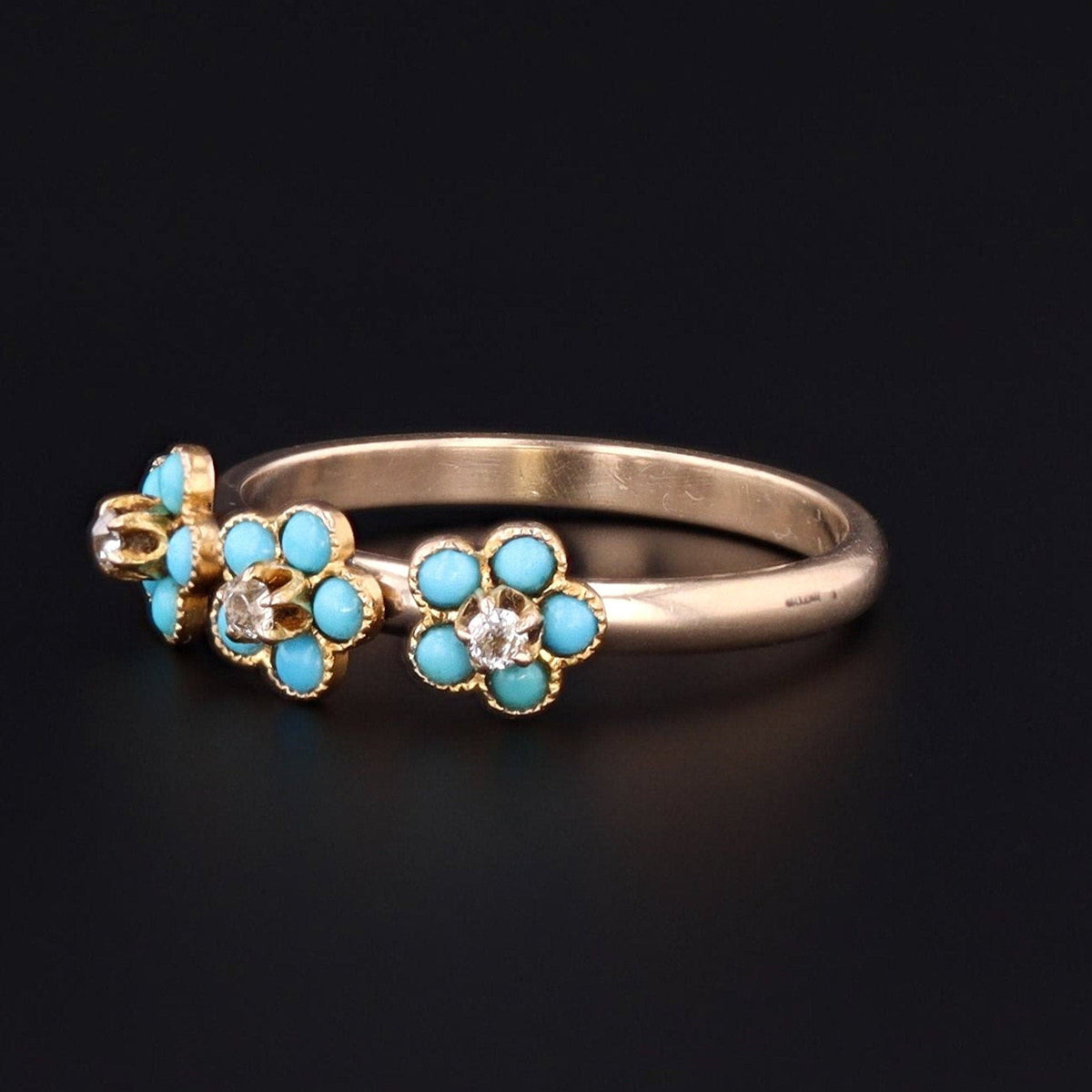 Antique Turquoise and Diamond Forget - me - Not Conversion Ring of 14k Gold - Trademark Antiques