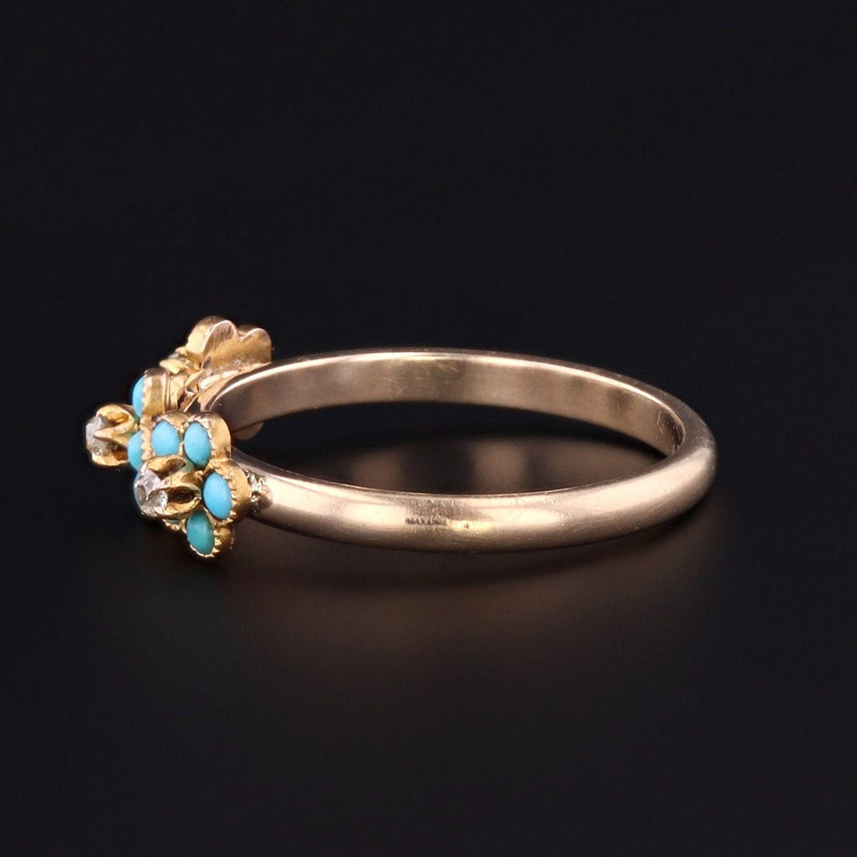 Antique Turquoise and Diamond Forget - me - Not Conversion Ring of 14k Gold - Trademark Antiques