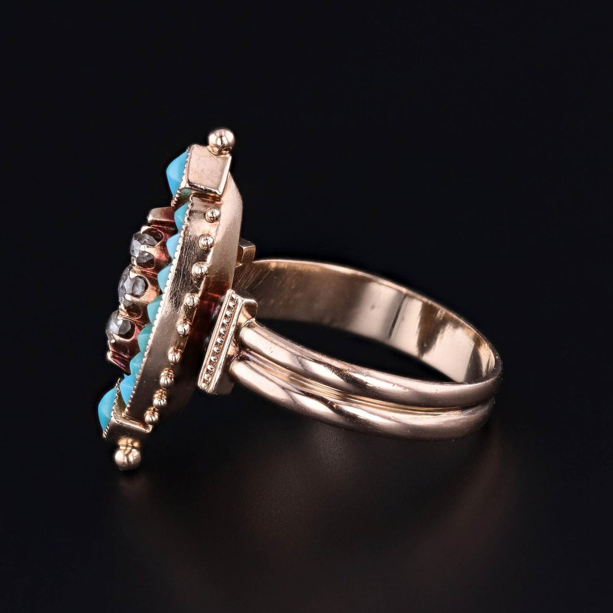 Antique Turquoise and Diamond Ring of 14k Gold - Trademark Antiques