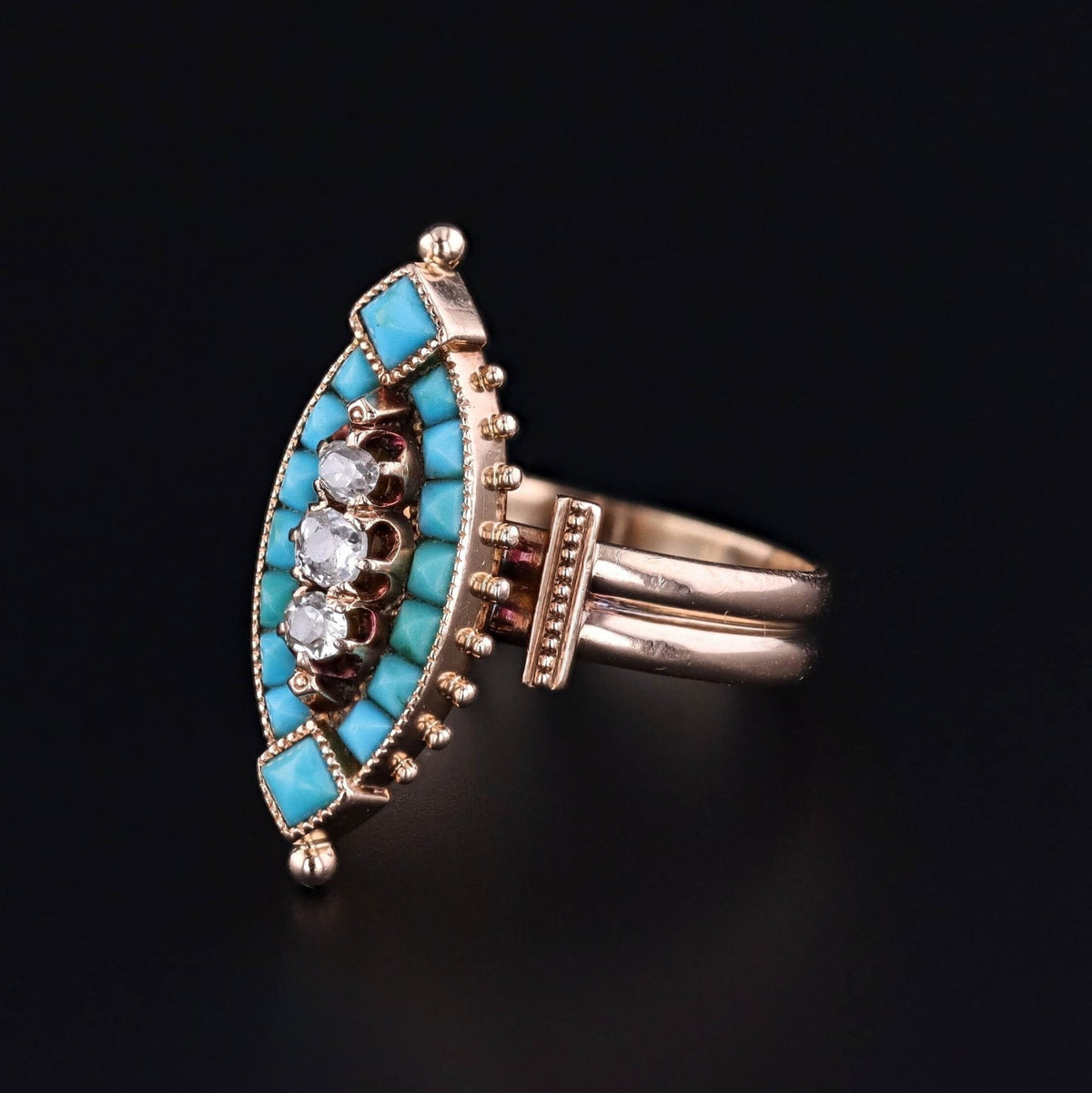 Antique Turquoise and Diamond Ring of 14k Gold - Trademark Antiques