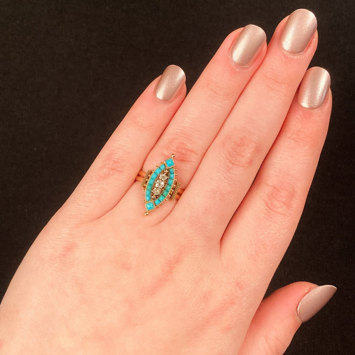 Antique Turquoise and Diamond Ring of 14k Gold - Trademark Antiques