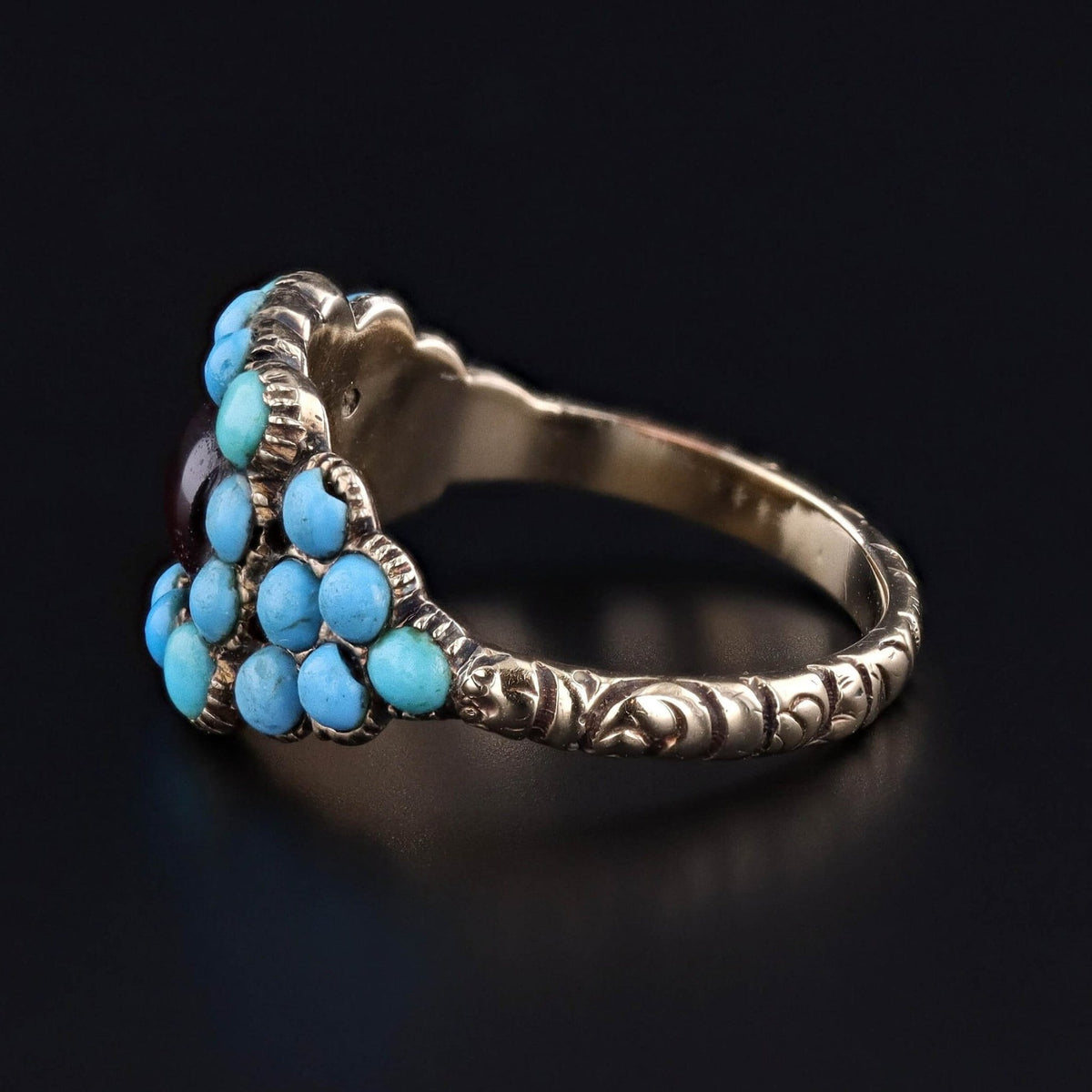 Antique Turquoise and Garnet Ring of 14k Gold - Trademark Antiques
