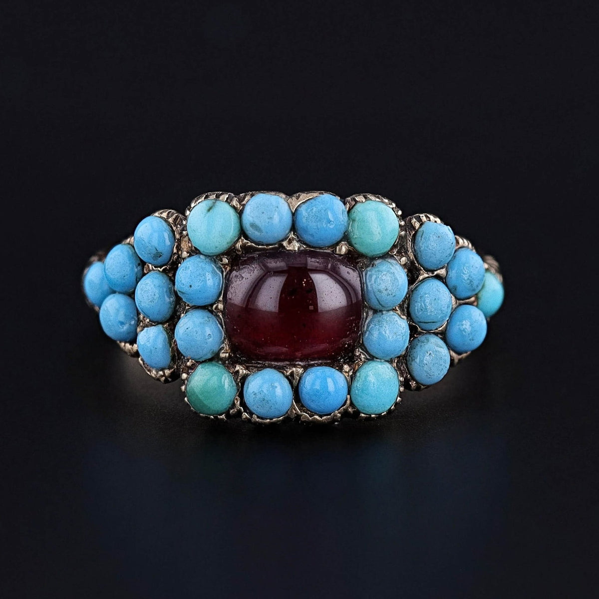 Antique Turquoise and Garnet Ring of 14k Gold - Trademark Antiques