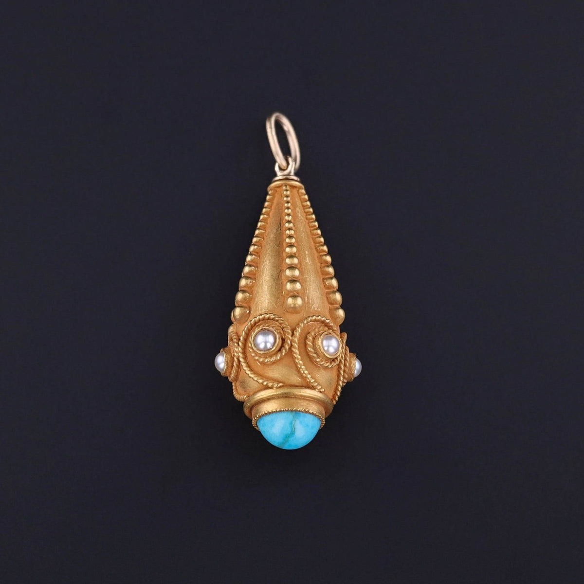 Antique Turquoise and Pearl Conversion Pendant of 18k Gold - Trademark Antiques