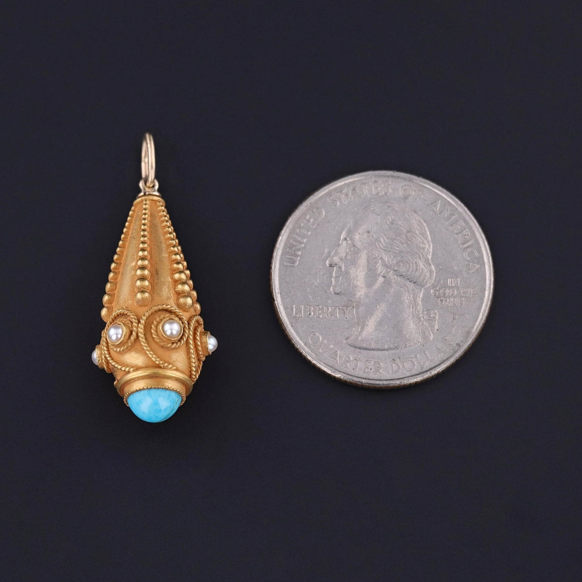 Antique Turquoise and Pearl Conversion Pendant of 18k Gold - Trademark Antiques