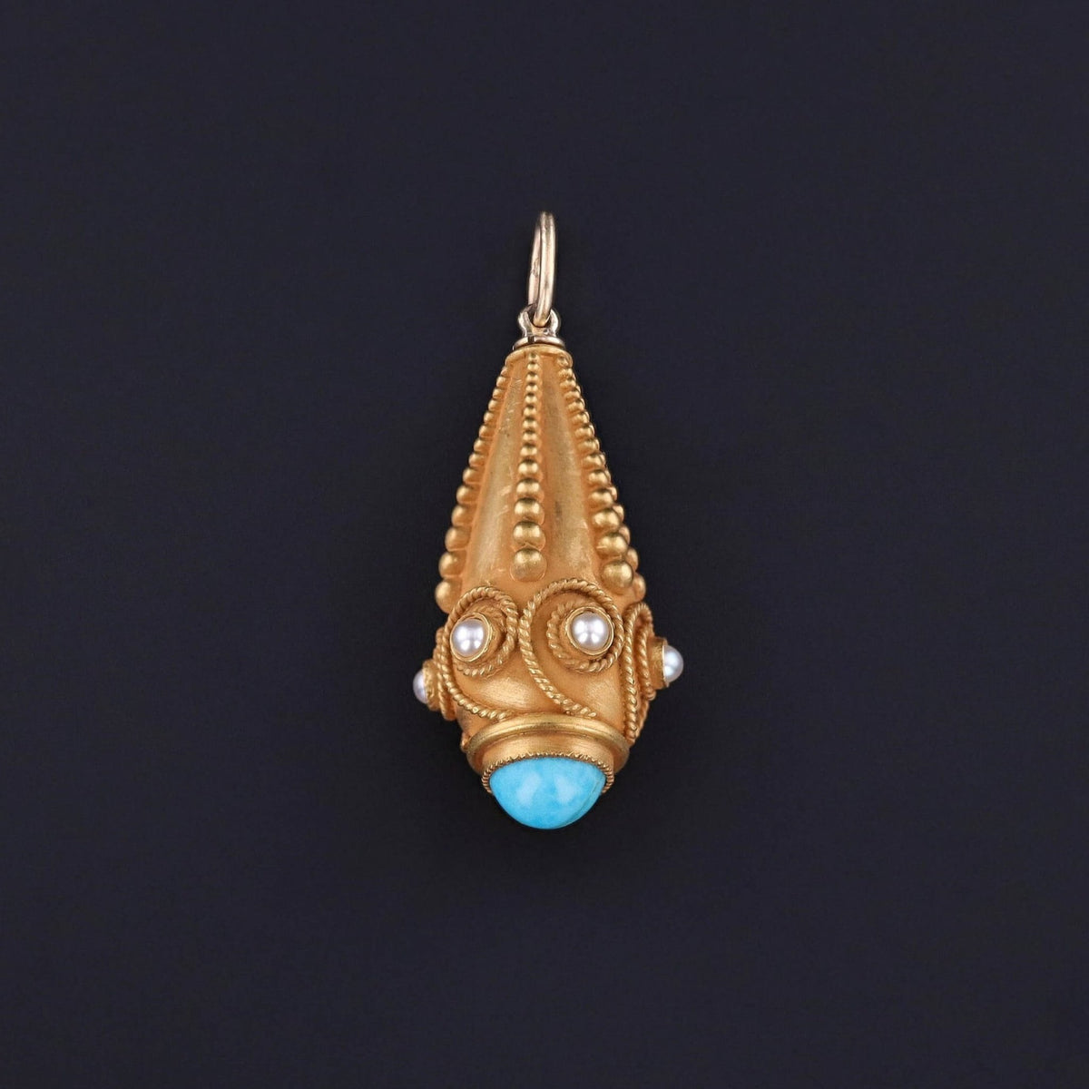 Antique Turquoise and Pearl Conversion Pendant of 18k Gold - Trademark Antiques