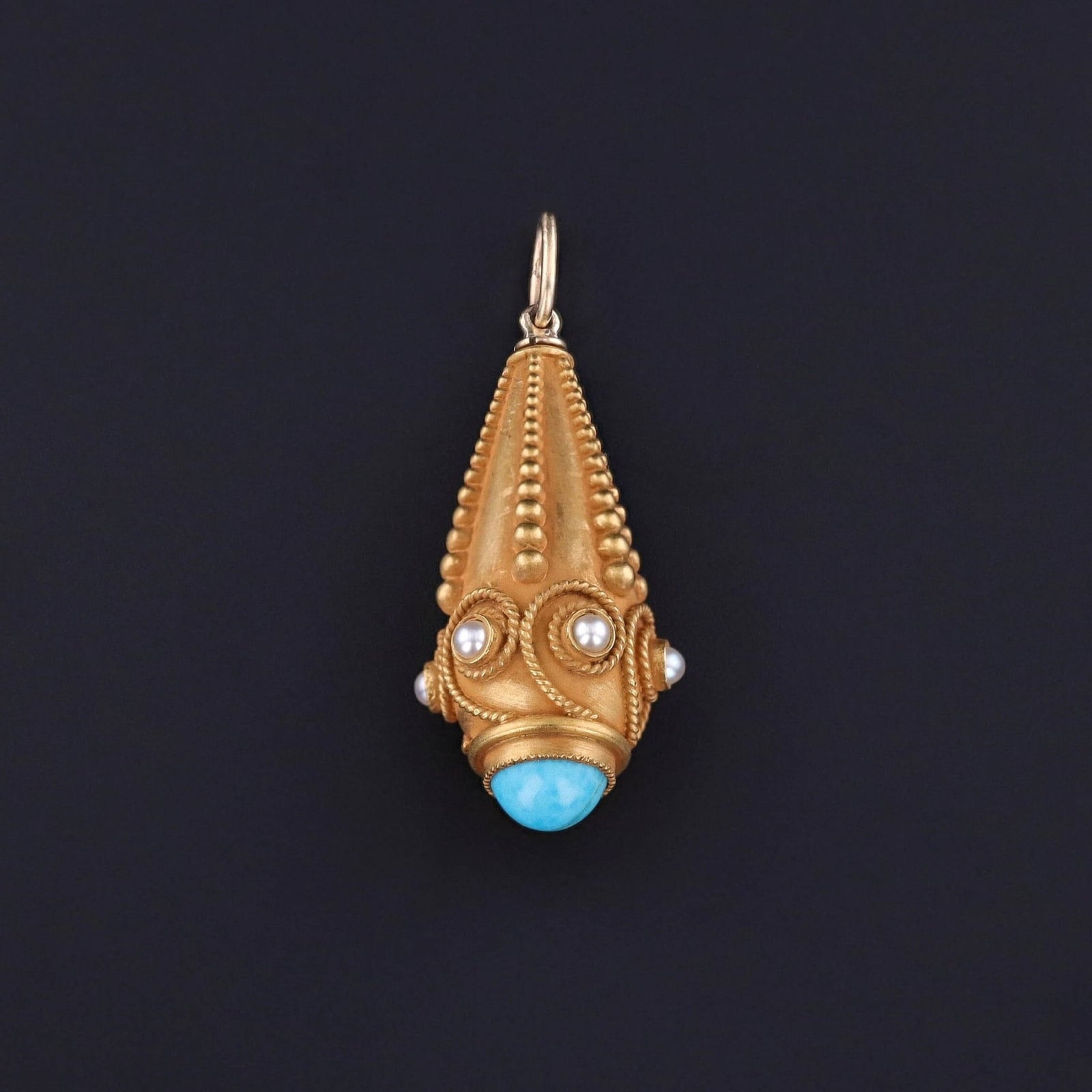 Antique Turquoise and Pearl Conversion Pendant of 18k Gold - Trademark Antiques