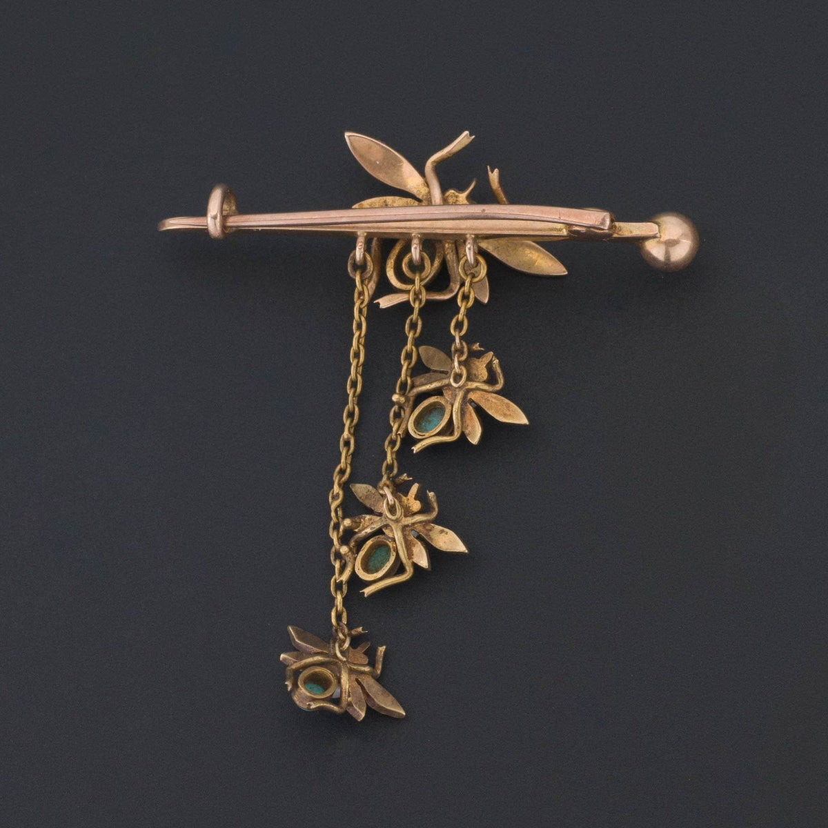 Antique Turquoise and Pearl Insect Pin | 14k Gold Insect Brooch - Trademark Antiques
