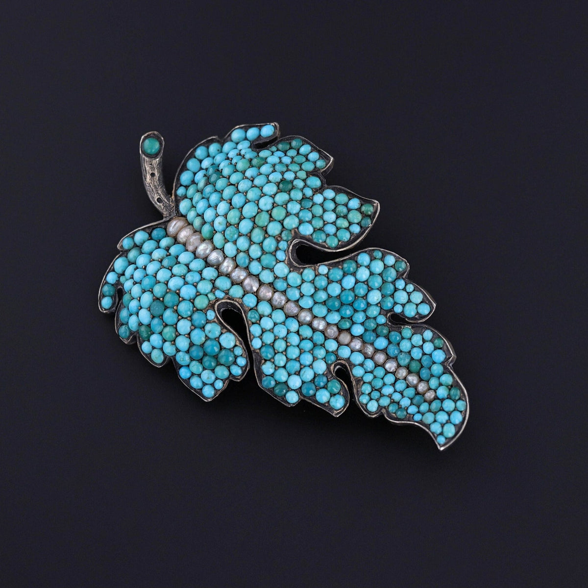 Antique Turquoise and Pearl Leaf Brooch - Trademark Antiques