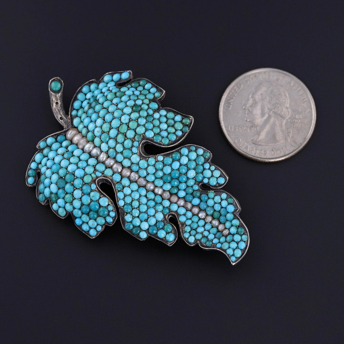 Antique Turquoise and Pearl Leaf Brooch - Trademark Antiques