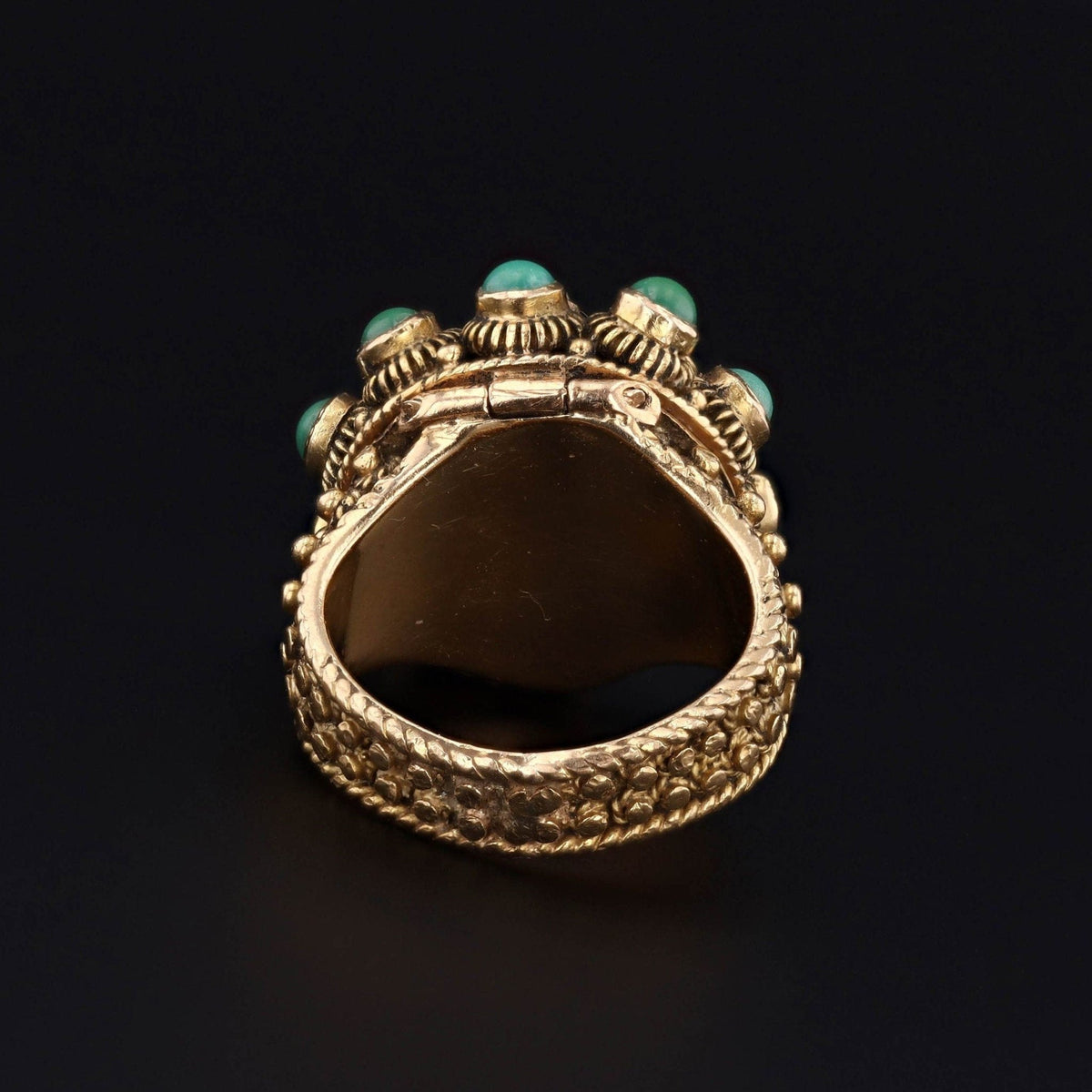 Antique Turquoise and Pearl Locket Ring of 18k Gold - Trademark Antiques