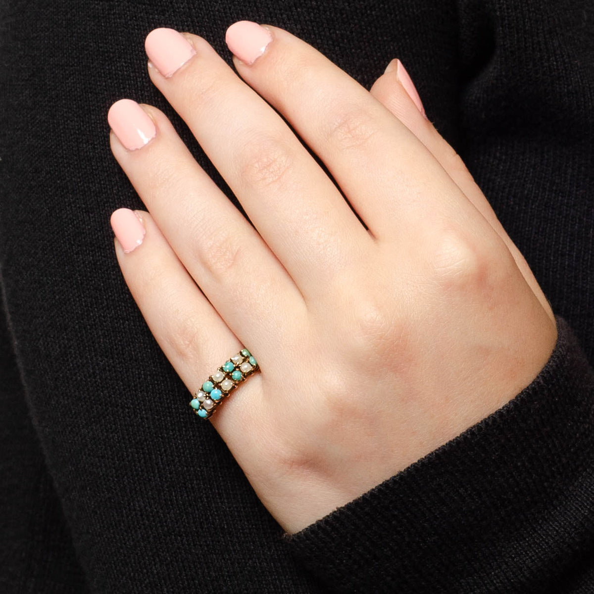 Antique Turquoise and Pearl Ring of 14k Gold - Trademark Antiques