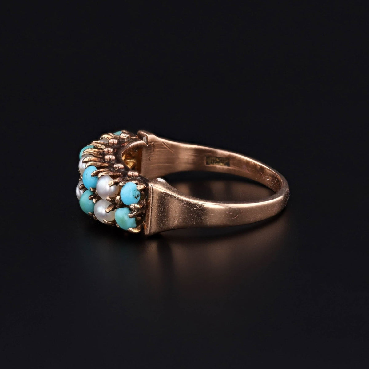 Antique Turquoise and Pearl Ring of 14k Gold - Trademark Antiques