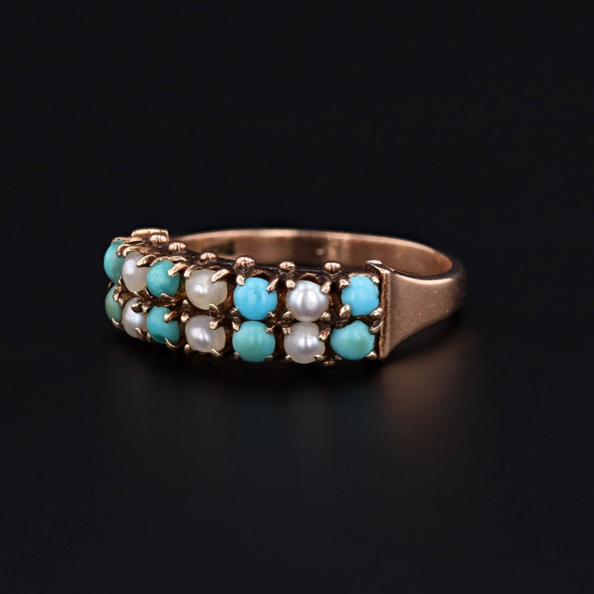 Antique Turquoise and Pearl Ring of 14k Gold - Trademark Antiques