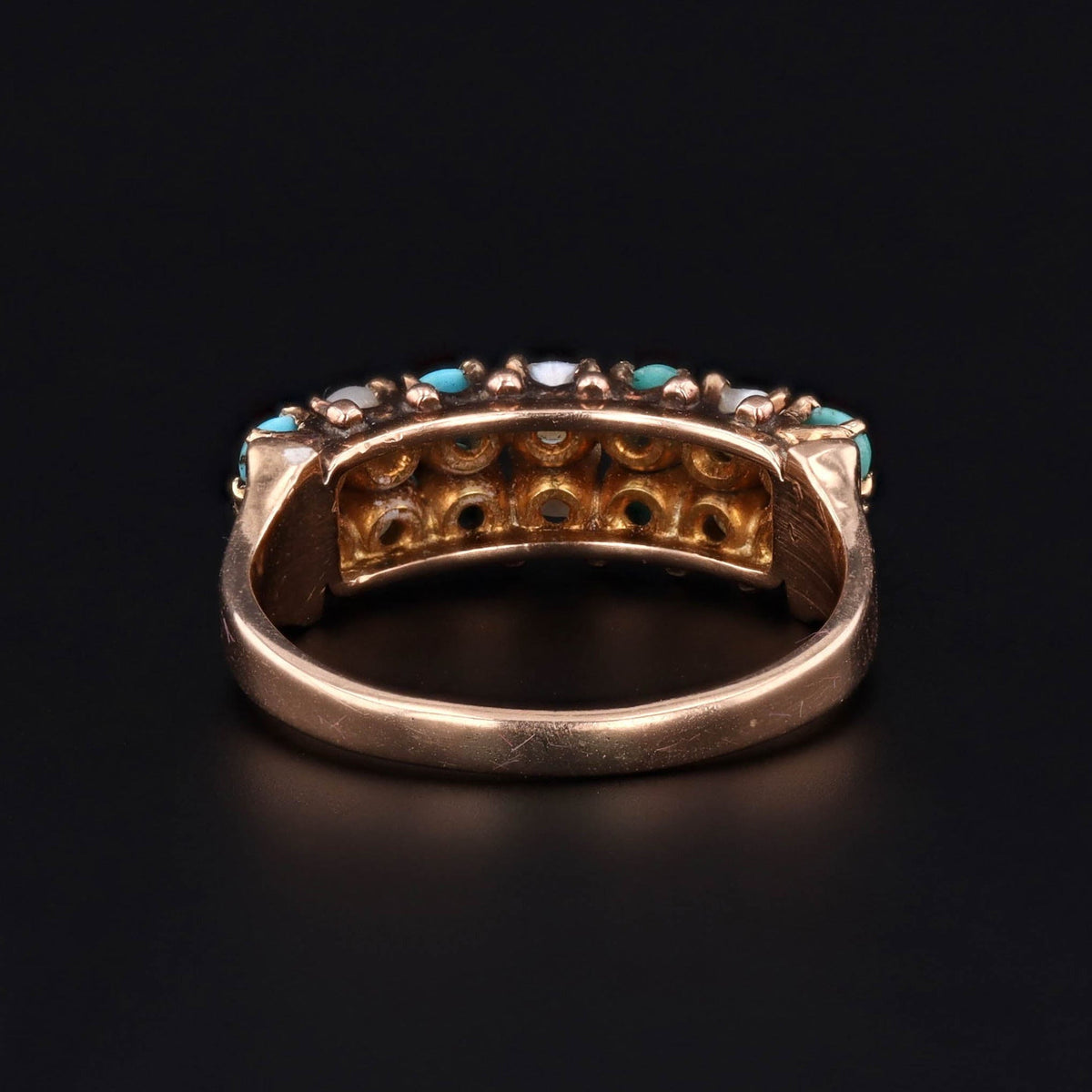 Antique Turquoise and Pearl Ring of 14k Gold - Trademark Antiques