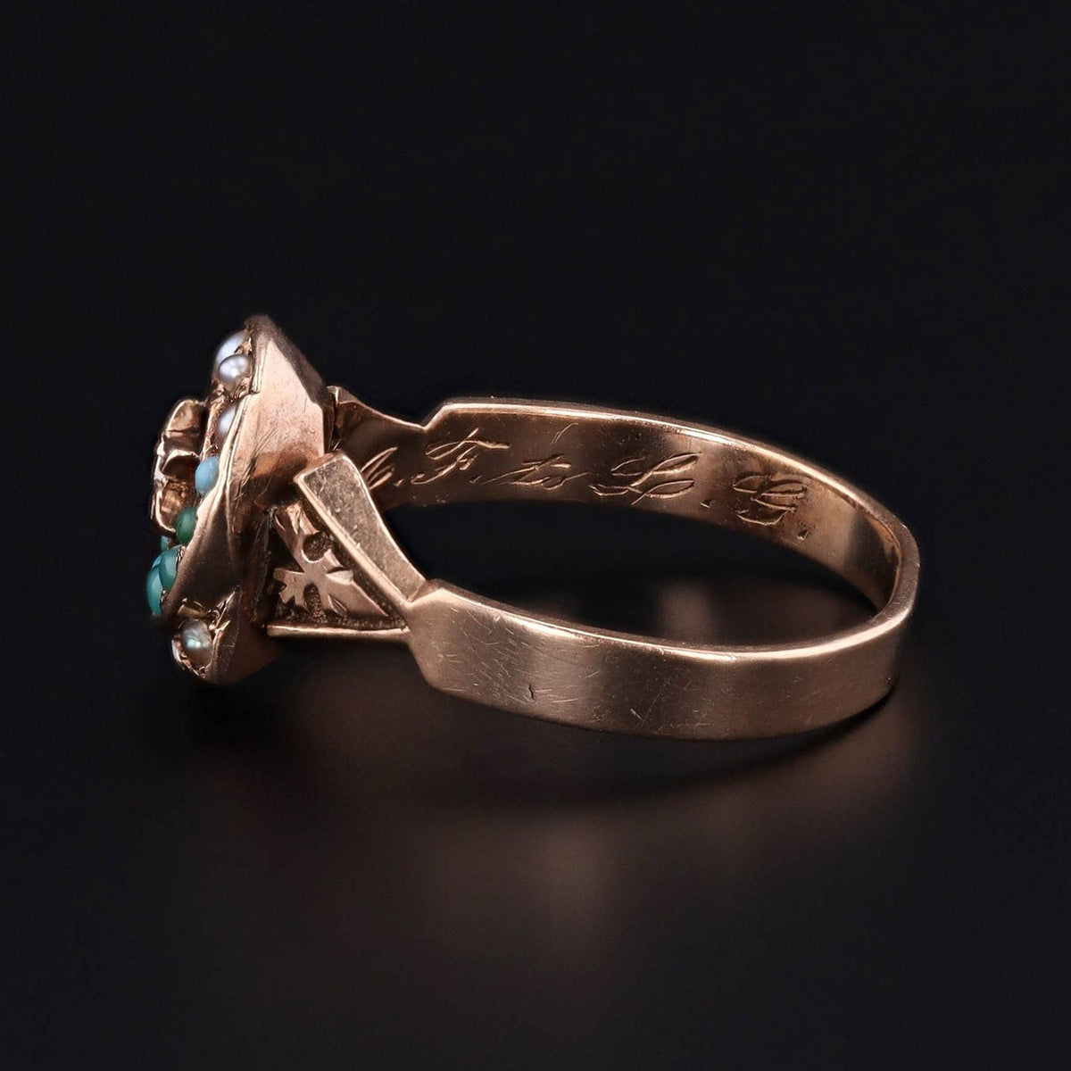 Antique Turquoise and Pearl Ring of 9ct Gold - Trademark Antiques