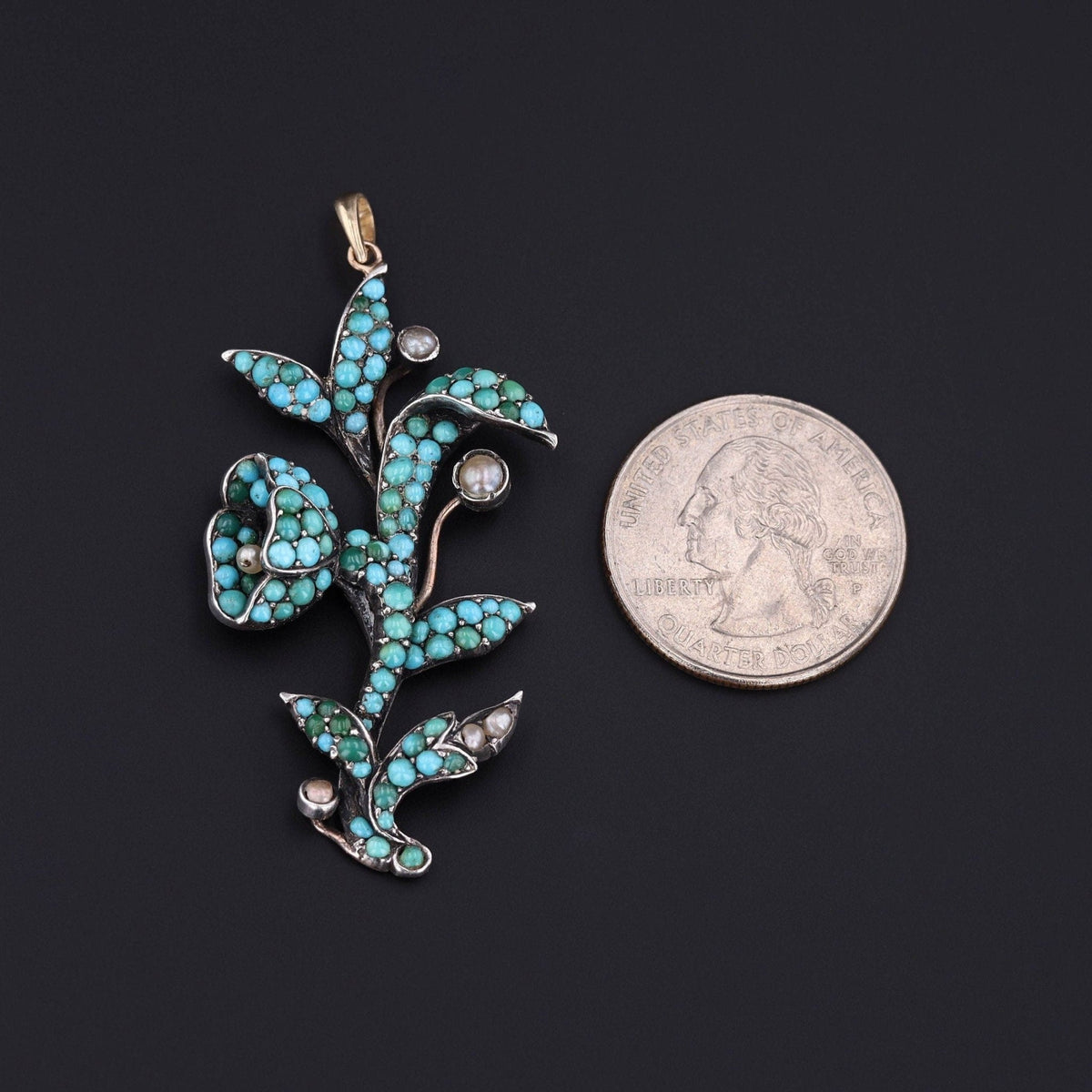 Antique Turquoise and Silver Flower Conversion Pendant - Trademark Antiques