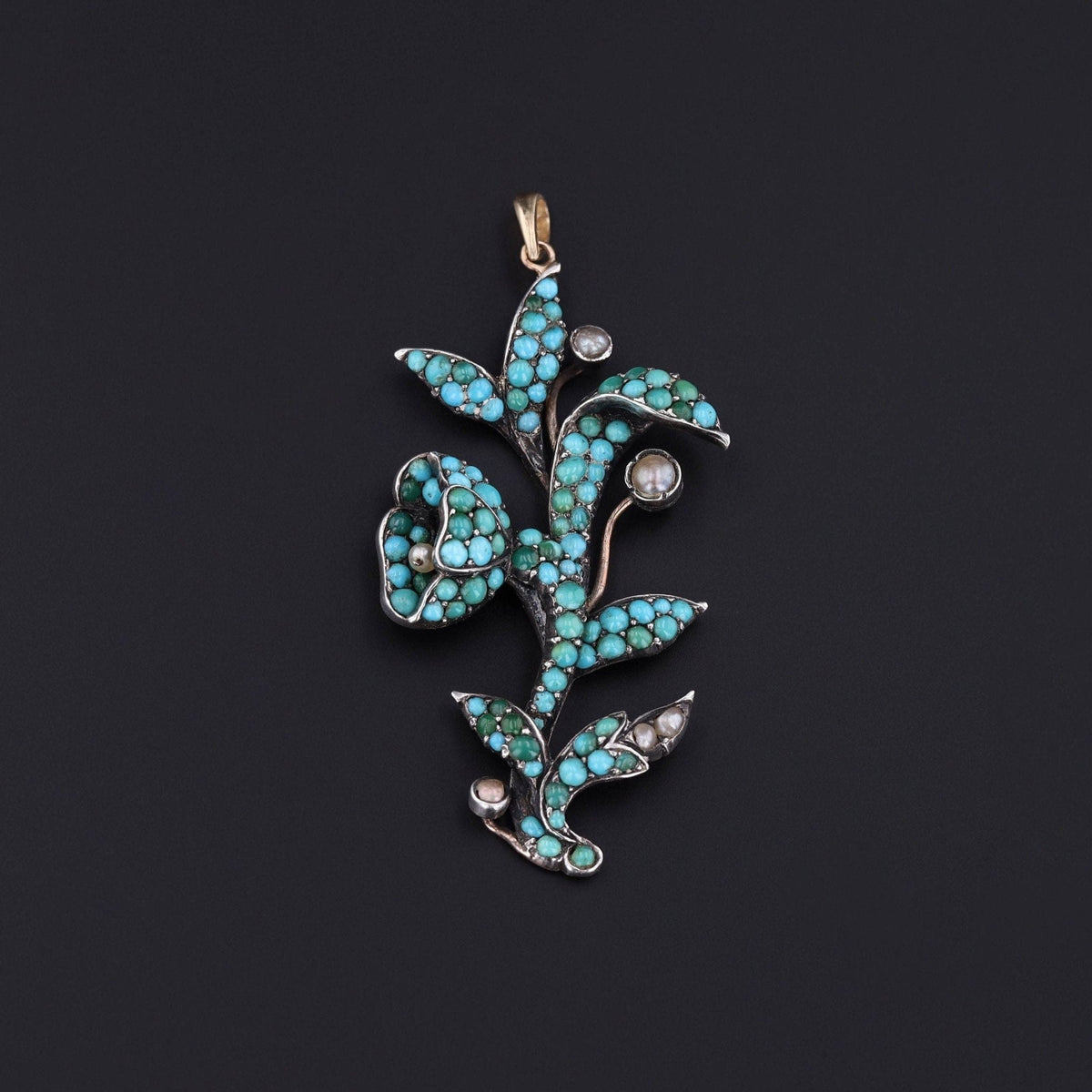 Antique Turquoise and Silver Flower Conversion Pendant - Trademark Antiques