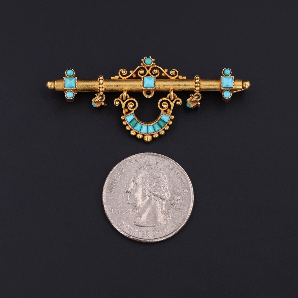 Antique Turquoise Brooch of 14k Gold - Trademark Antiques