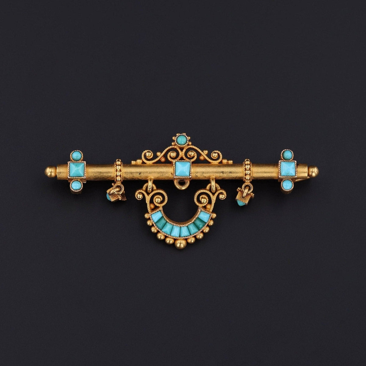 Antique Turquoise Brooch of 14k Gold - Trademark Antiques