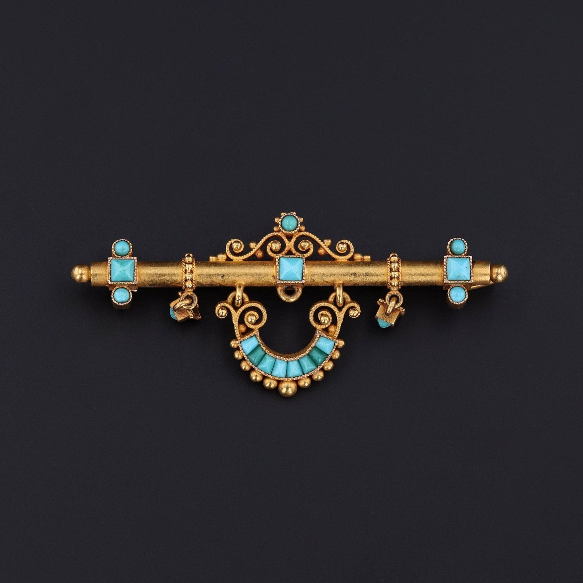 Antique Turquoise Brooch of 14k Gold - Trademark Antiques