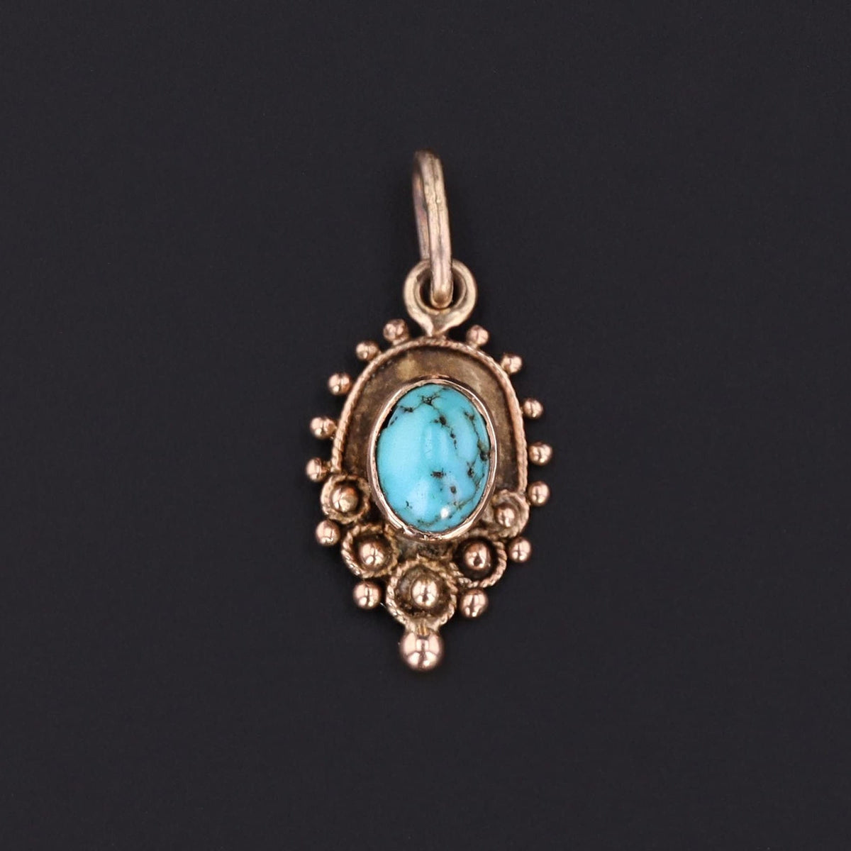 Antique Turquoise Charm | 9ct Gold Pendant - Trademark Antiques
