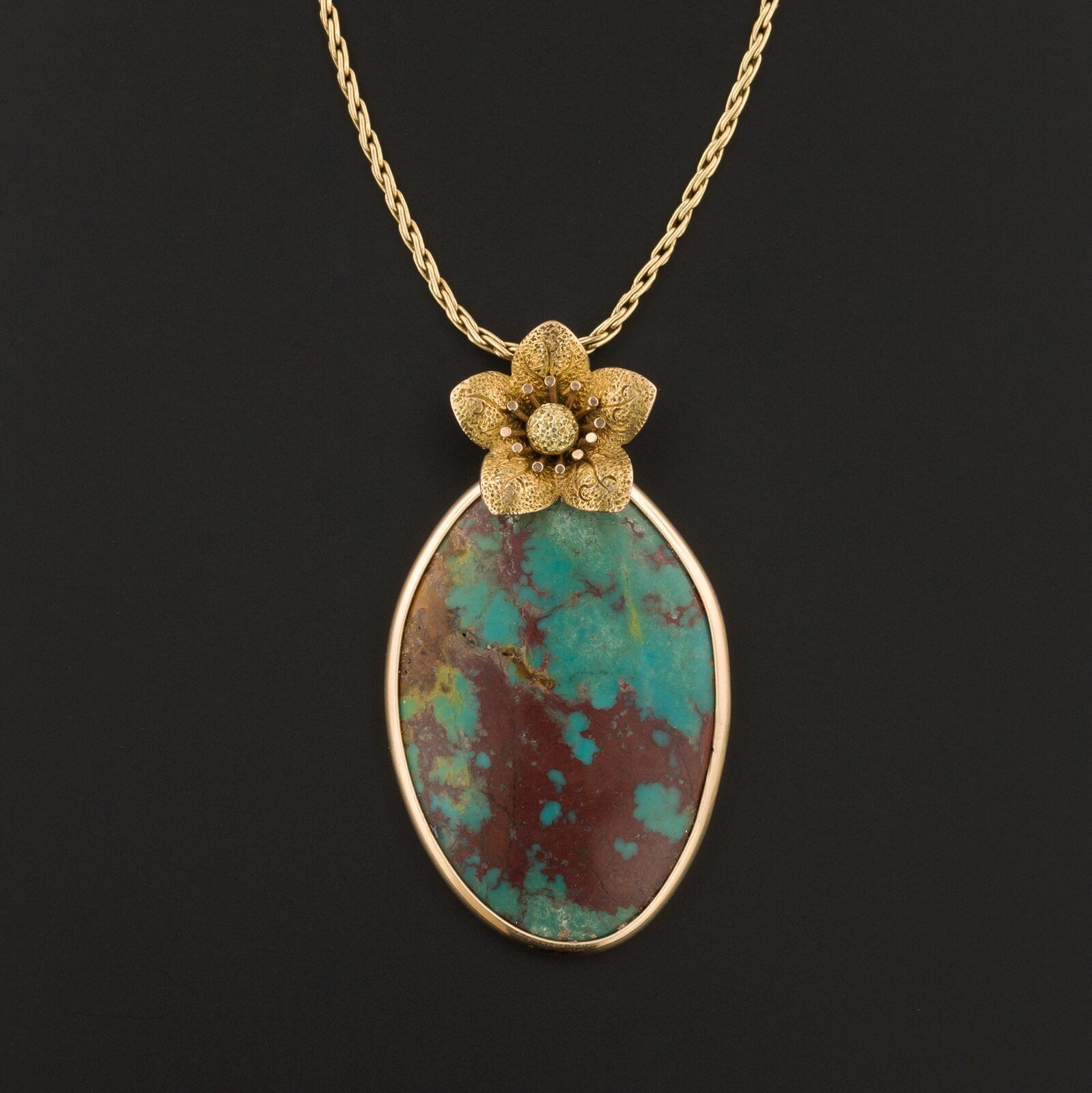 Antique Turquoise Conversion Necklace of 14k Gold - Trademark Antiques
