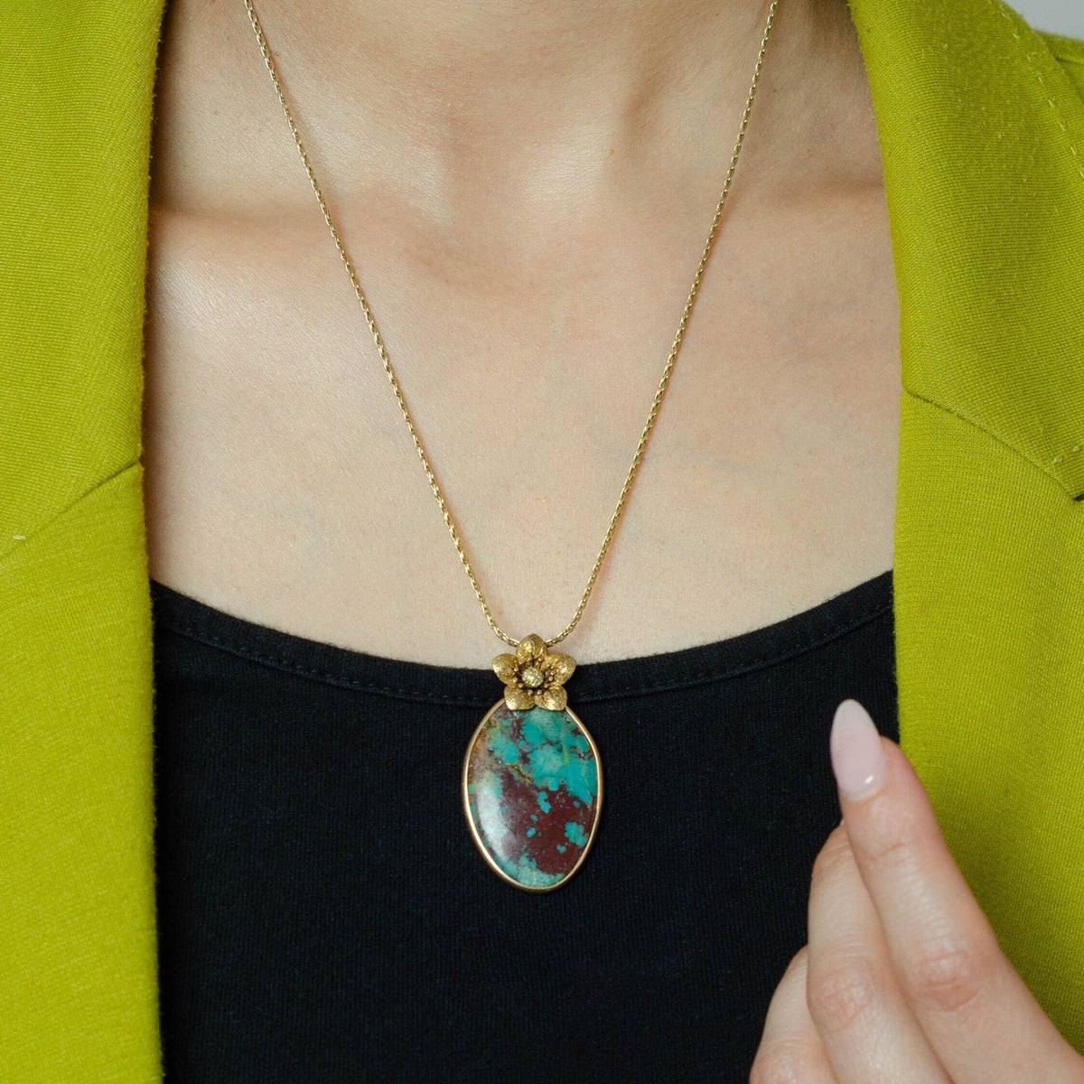 Antique Turquoise Conversion Necklace of 14k Gold - Trademark Antiques