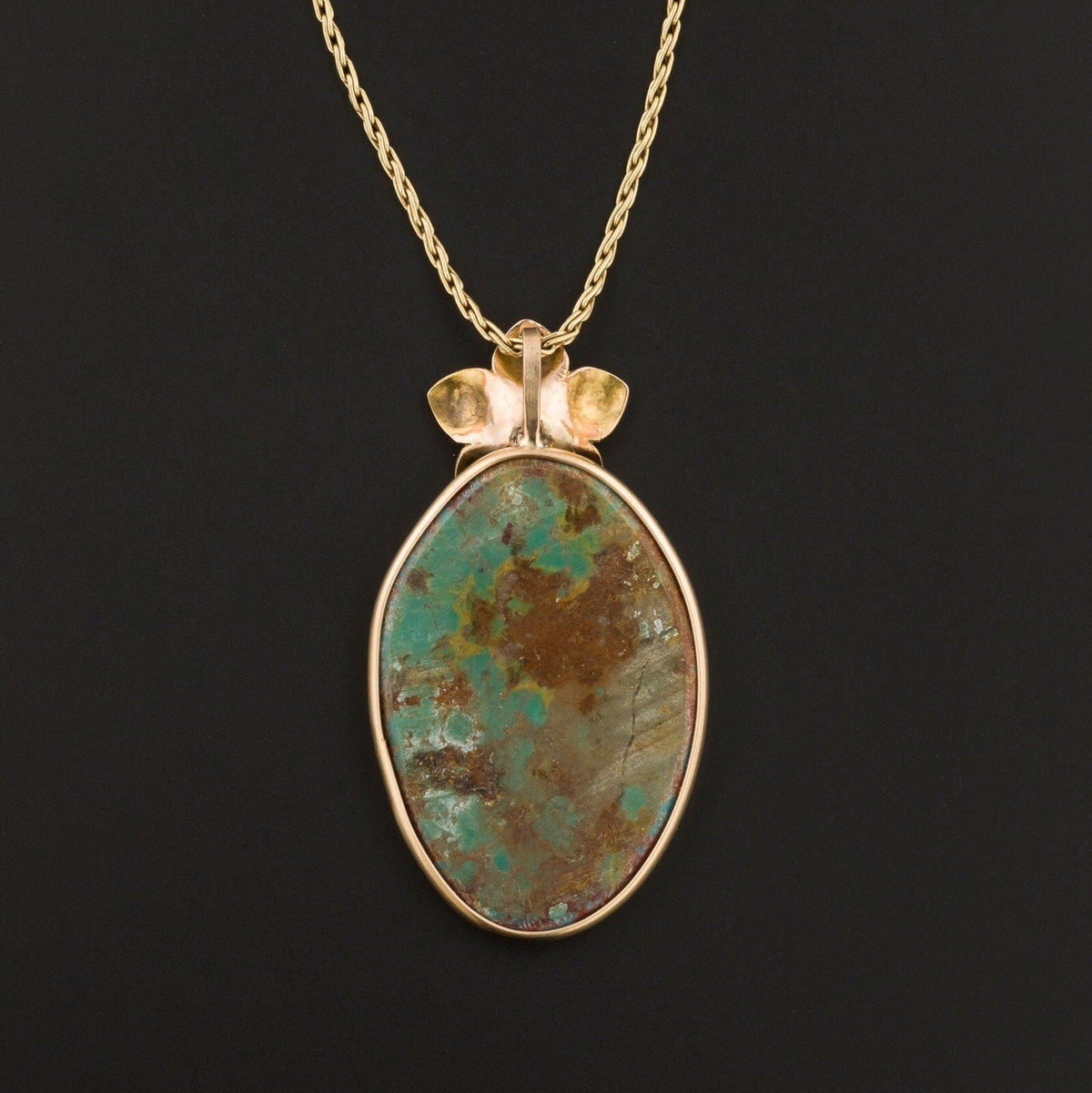 Antique Turquoise Conversion Necklace of 14k Gold - Trademark Antiques