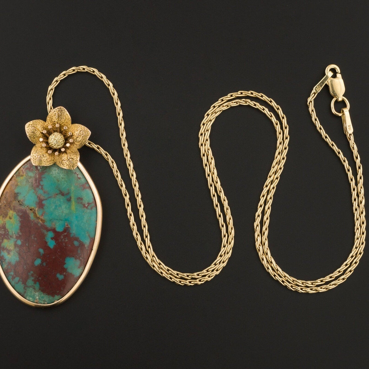 Antique Turquoise Conversion Necklace of 14k Gold - Trademark Antiques